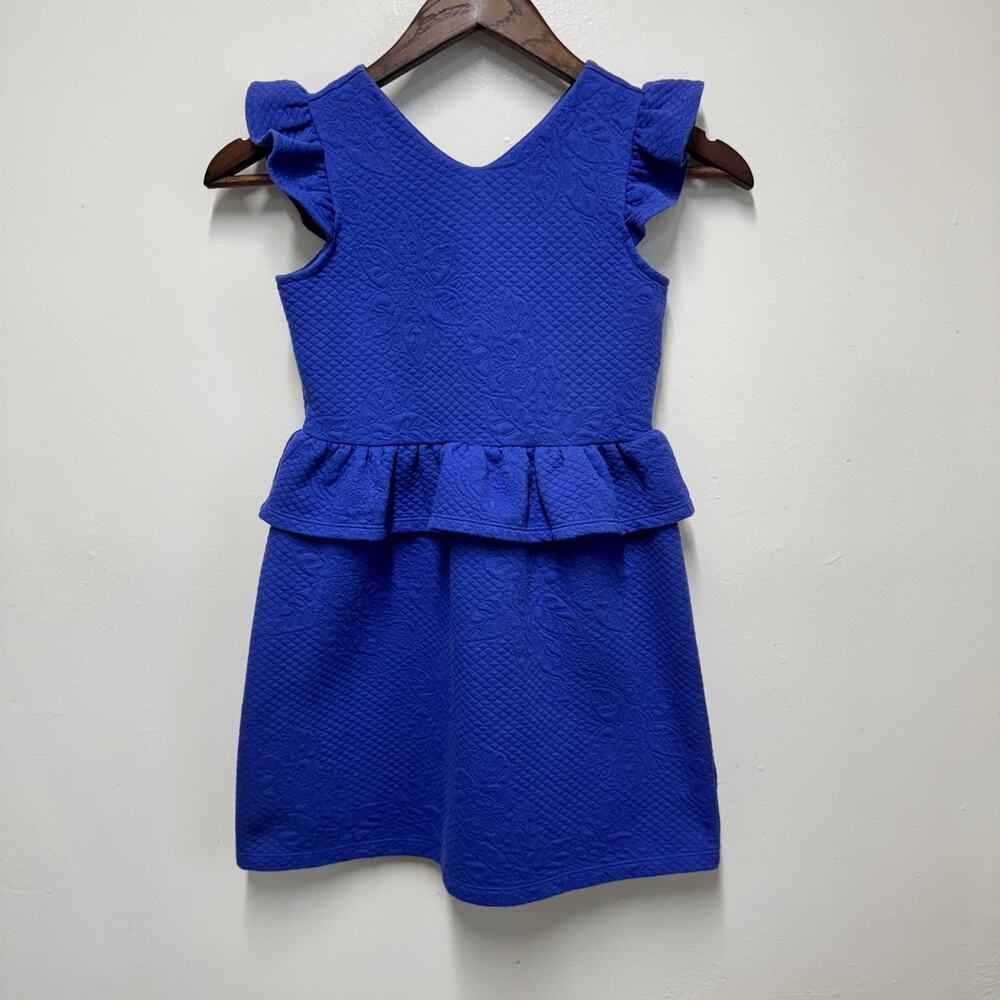Janie and Jack Girls Royal Blue Jacquard Peplum Dress Size 7 Ruffle Sleeve Party